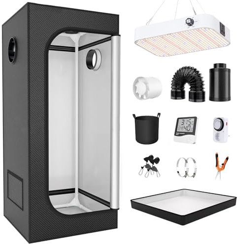 Kit de tienda de cultivo de 100 x 100 x 200 cm con luces LED regulables de 200 W, luz blanca de espectro completo para plantas de interior, configuración completa para cultivar plantas en interiores