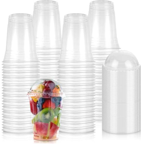 STARVAST Lot de 100 gobelets à smoothie à emporter - 473 ml - Avec couvercle dôme - Réutilisables - En plastique - Avec couvercles pour milkshakes, smoothies, café glacé, slusly et thé à bulles