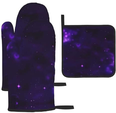 Galaxy Starry Space Purple Starry Print Oven Mitts and Pot Holders Set,Cooking Mitts,Cooking Mitts and Pot Holders,Oven Gloves Set