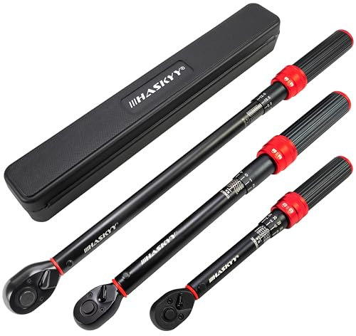 HASKYY Llaves Dinamométrica Set 1/4 3/8 1/2 5-25 Nm 20-120 Nm 65-350 Nm 3 piezas bicicleta moto motor coche industria coche llaves de torsión