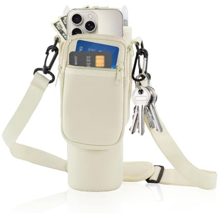 LUMOOM Stanley Cup 40oz, Stanley Cup, borsa per il trasporto con custodia per cellulare, portabottiglie d'acqua con tracolla regolabile, accessorio per borraccia, per viaggi, escursioni (crema)
