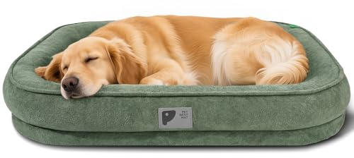 Orthopädisches Hundebett für große Hunde, waschbar, mit abnehmbarem Bezug und rutschfester Unterseite, Couchbett mit vierseitigen Kissen, Grün, Größe XXL