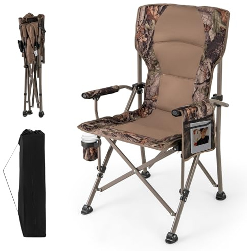 GOPLUS Silla Camping Plegable, Silla Pesca Portátil con Portavasos y Bolsillo de Malla para Almacenamiento, Silla Playa con Bolsa de Transporte, para Exterior, Jardín, Playa, hasta 180kg