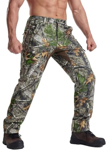 LOOGU Pantaloni da Caccia Uomo Foderati Felpa Camouflage Impermeabili Antivento Softshell con 5 Tasche