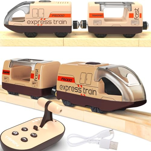 TOPLIVING Eljärnväg för träskenor, fjärrstyrt leksaksjärnväg, motoriserad järnväg med ljud, batteridrivet lok, kompatibel med Thomas, Brio och Chuggington