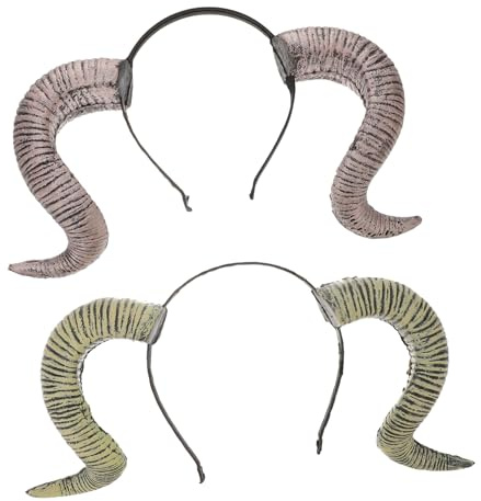 FIXOSHEE 2pcs Ram Horn Hair Hoop Halloween Headbands in Antique Gold and Silver, Lightweight Cosplay Headdress for Boys and Girls Children Party Decoration