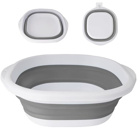 SZWLJ Grey & White Small(3.5L) Thickened Collapsible Washing Up Bowl - Foldable Storage Basin for Kitchen/Camping, Collapsible Bowl Basin, Lightweight Portable for Travel & Home Use