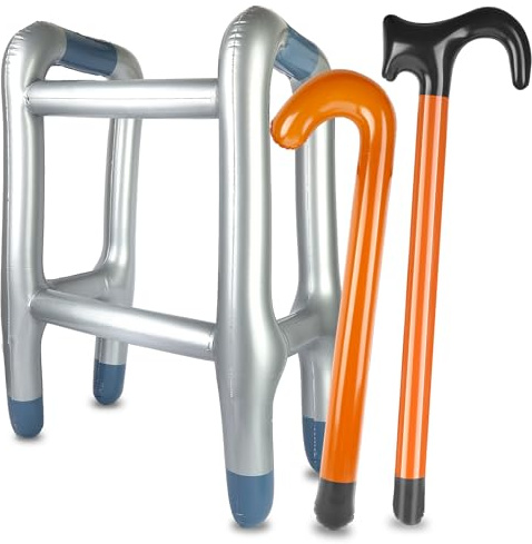 Aufblasbare Gehhilfe Set Rollator Aufblasbar und Aufblasbarer Gehstock | Perfekt für Halloween Kostüm Lustig, Cosplay & Spaßige Gags