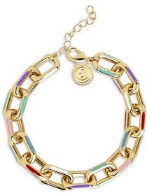 SINGULARU - Pulsera Link Rainbow Enamel. Acero o Latón con Baño en Oro de 18 Kt, y Enamel. Joyas Para Mujer.
