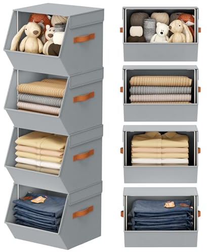 DIMJ Aufbewahrungsboxen mit Deckel - 4er Set Faltbare Aufbewahrungsbox Stoff, 30 x 25 x 25 cm, Aufbewahrung Ordnungsboxen Kleiderschrank Organizer, Faltbox für Kleidung, Socken, Grau