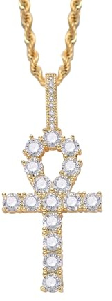 Zarte Bling Ice Out Kreuz Halskette Anhänger Vintage Ägyptischer Schlüssel des Lebens Herren Hip Hop Rock Schmuck