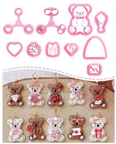 Keoker Valentines Teddy Bear Earring Clay Cutters, Valentines Day Polymer Clay Cutters for Earrings