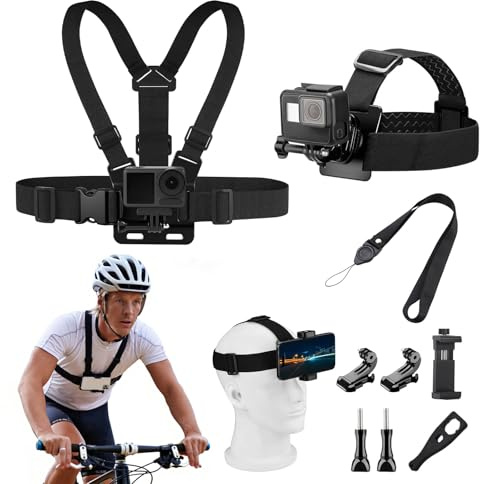 dellyy Action Kamera Zubehör Brustgurthalterung Stirnband Halterung Kit, Kompatibel mit Verschiedenen Action-Kameras, Ideal für Outdoor-Sportarten wie Radfahren, Skifahren, Bergsteigen und Surfen