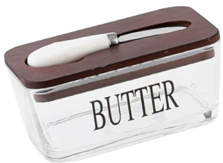 TIKATARER Mantequera de Vidrio con Tapa Hermética y Cortador de Acero Inoxidable, Recipiente Transparente para Mantequilla de 500 Ml para Bocadillos de Queso Crema con Tapa para Tabla de Cortar