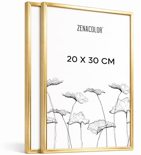 Zenacolor Bilderrahmen 2er-Set 20x30 cm, Aluminium Gold - Schutzfolie Gegen Kratzer, Flexibel Aufhängbar Oder Freistehend