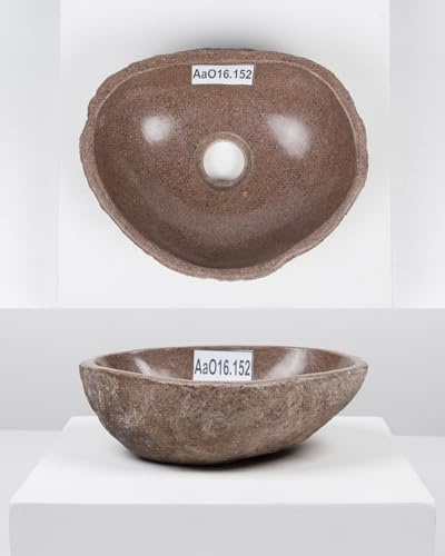 wohnfreuden Lavabo de piedra de río de 30 cm ovalado gris – Lavabo de baño de piedra natural – Sólido, duradero, único