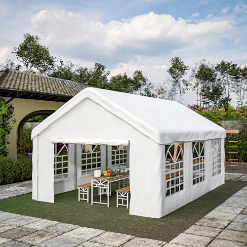 Garage per tenda per auto, impermeabile, 4 x 6 m, resistente all'inverno, con cancelli a rotelle su entrambi i lati, robusto telaio in acciaio come tettoia mobile per veicoli, garage, tenda da
