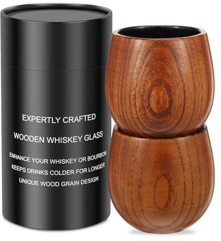 NZWBSHSSP 2Pcs Whiskey Glass Gift for Men 240 ml Smooth Charred Wood Whiskey Cup Handcrafted Cocktail Cup for Men Husband Father Boyfriend Father's Day Birthday Christmas Thanksgiving Gift