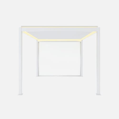 sweeek Pergola bioclimatica 3x4m motorizzata in Alluminio LED + 1 Tenda 3m Bianco - 301x301x236.5 cm
