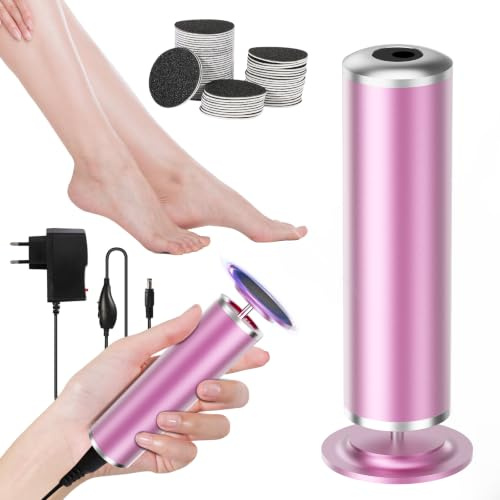 Râpe Pieds Électrique, Ponceuse Pied avec 60 Tampons de Remplacement (Rose)