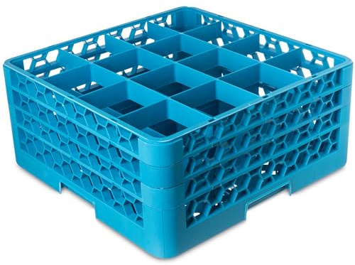 Carlisle FoodService Products Opticlean Glass Rack 16 Compartments with 3 Extenders for Kitchens and Restaurants, Plastic, 19.875 x 19.875 x 8.5 Inches, Carlisle Blue, (Pack of 2)