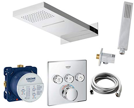 vanvilla Duschset mit Unterputz Armatur Grohe SmartControl Thermostat und vanvilla Regenduschkopf 50x23 cm mit Schwall, Dusch-SET G04 poliert