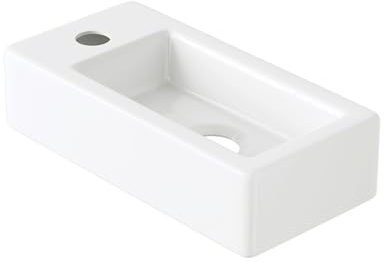Eridanus Bathroom Sink, Wall Hanging Space-Saving Rectangular White Ceramic Basin, Tap Left for Washbasin, Wardrobe, Toilet, Modern Countertop Basin, Small (Basin Only)