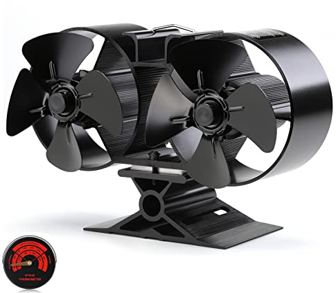CRSURE Log Burner Fan 8 Blades Silent Operation Double Motors Stove Fans Heat Powered Wood Burner Fan for Wood Burning Stove Fireplace Accessories Tools