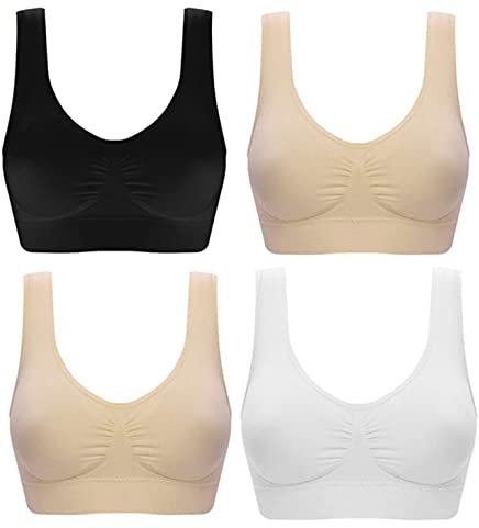 Marielle 4 Pack Double Lined Material Premium Comfort Bra Seamless Bralette No Wire S-5XL (4 Pack Black/White/Nude/Nude, 5XL)