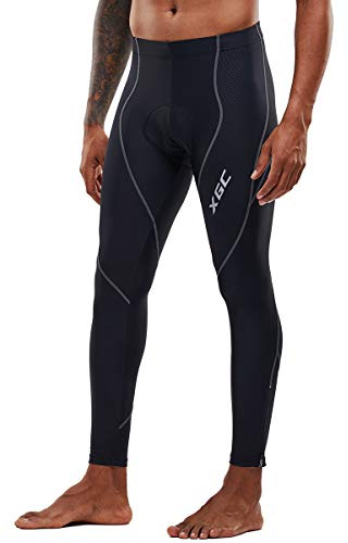 XGC Herren Lange Radlerhose Fahrradhose Radhose Radsportshorts für Männer Elastische Atmungsaktive 4D Schwamm Sitzpolster mit Einer Hohen Dichte (Grey Fleece, L)