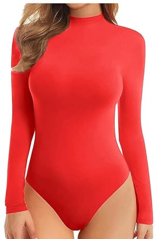 BODYWEAR LTD Ladies Turtle Neck Bodysuit Ladies Long Sleeve Stretch Leotard Top Sizes (Red, 12-14)