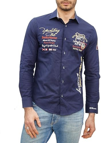 Subliminal Mode Chemise Homme Manches Longues avec Broderie | Coupe Classique | Confortable et Facile à Entretenir | Idéale pour la Ville et Sorties Décontractées BX508 | Bleu Marine S