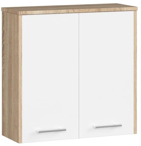 AKORD Badezimmer‑Hängeschrank FIN W60 2D 2-türig, B60 x H60 x T22,5 cm, Gewicht 18 kg | Sonoma-Eiche|Weiß