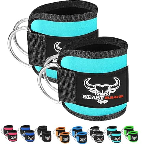 Fußschlaufen mit verstellbarem, Neopren-gepolstertem Kabelzug, Doppel-D-Ring, Fitnessgurte für Gewichtheben, Gesäßtraining, Beinstrecker,Curls,Hüftabduktorenübungen für Männer und Frauen. (Cyan)