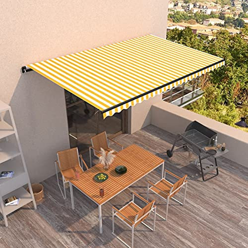 Homgoday Retractable Manual Awning Awning for Balconies Awning for Outdoors Sun Awning with Extendable Arms Outdoor Awning Sun Shade 500 x 350 cm Yellow and White
