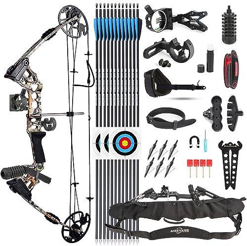 SHARROW Archery Compound Bow and Arrows Set 20-70lbs Adjustable Hunting Compound Bow Kit for Beginner Adults Outdoor Shooting Target Practice LH/RH (Right Hand, Camo)