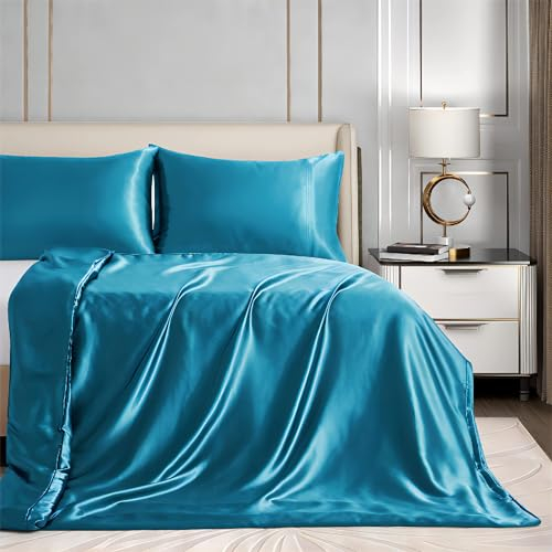 Homiest 48x72 Duvet Cover for Weighted Blanket, Teal Satin Weighted Blanket Cover with 8 Ties, Silky & Removable Zippered Duvet Cover Twin Heavy Blanket Duvet Cover for Adults