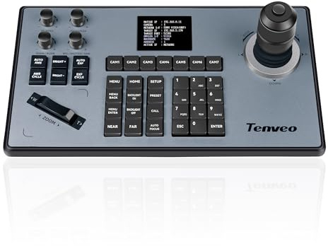 Tenveo Controlador de Joystick de cámara en la Plataforma de la Nube Pantalla LCD previsualiza el Teclado del Controlador de Joystick 4d Soporte PoE visca Over IP rs422 rs485 RS232 Pelco-D/P