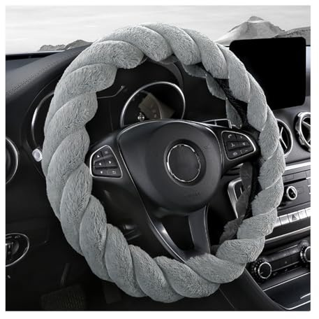 AICEL Furry Car Steering Wheel Cover, 15 inch Automotive Fluffy Soft Breathable Warm Non-Slip Vehicle Steering Wheel Protector Interior Decoration for Man Women Girl, Universal for Truck SUV