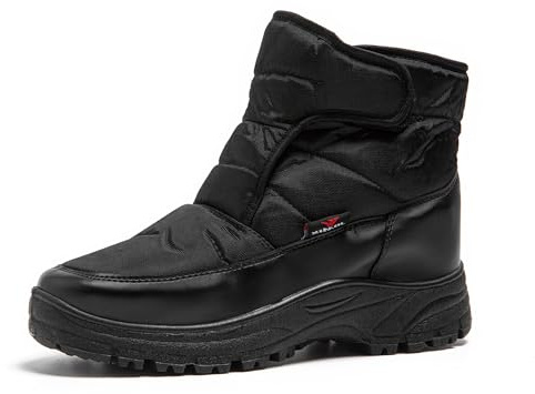 JOMIX Botas Hombre Invierno Calientes con Banda Ajustable Botas Nieve Hombre Impermeables Botines Hombre Peluche Trekking Senderismo Aire Libre MU9541, Negro, 42 EU
