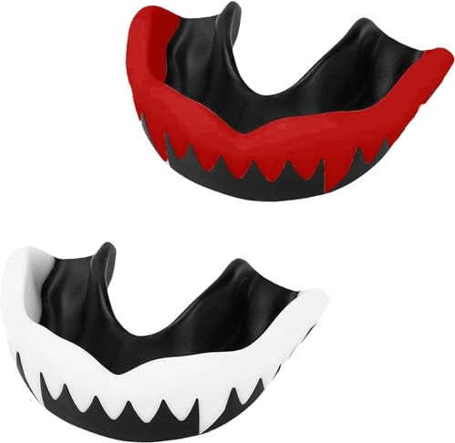 Protector bucal, protector bucal deportivo, para adultos, niños, protector bucal con caja higiénica portátil para fútbol americano, artes marciales, boxeo (negro, rojo, blanco y negro)