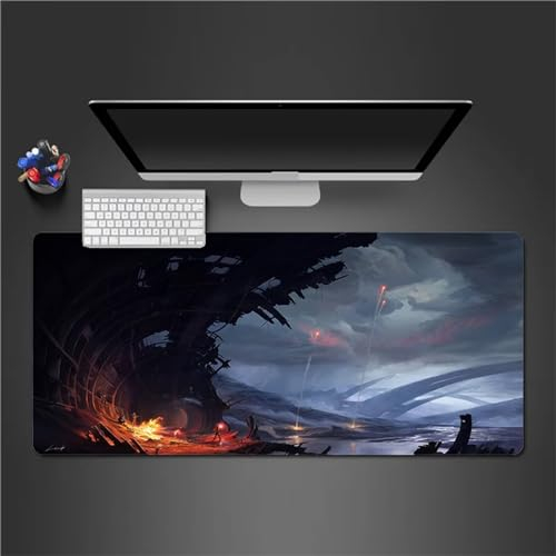 Mauspad XXL, 900x400x2mm Große Cartoon Landschaft Gaming Mauspad, rutschfest Schreibtischunterlage, Waschbares Mousepad mit Vernähte Kanten für Gamer PC Maus und Tastatur