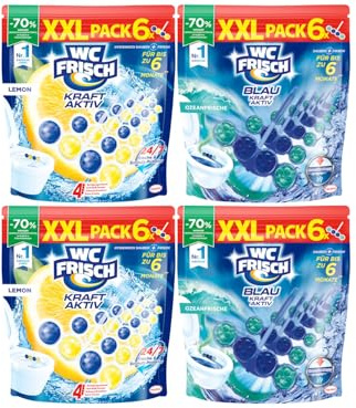 WC FRISCH Kraft Aktiv Blauspüler Ozeanfrische 2x(6x 50 g) & Kraft Aktiv Duftspüler Lemon 2x(6x 50 g), WC Reiniger mit innovativer Geruchs-Stopp-Formel, 4er Pack