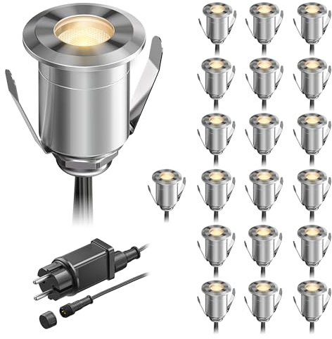 ledscom.de Lampe LED encastrée dans le sol BINO pour l'extérieur, IP67, 32mm Ø, blanc chaud, set de 20 pièces