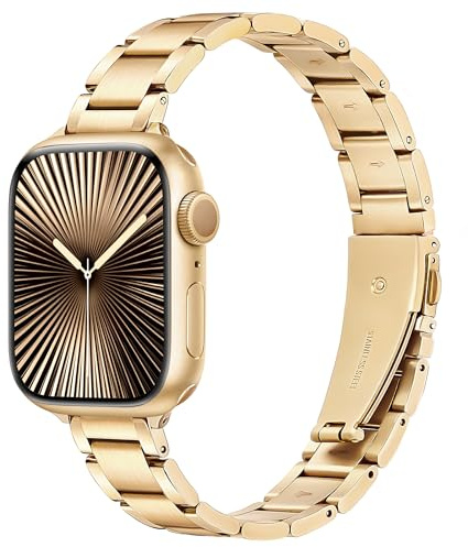 wipalor Stainless Steel Strap Compatible with Apple Watch Straps 42mm 41mm 40mm 38mm, Stylish Band for Apple Watch Straps Women, Metal Band for iWatch Strap Series 11 10 SE 9 8 7 6 5 4 3, Gold