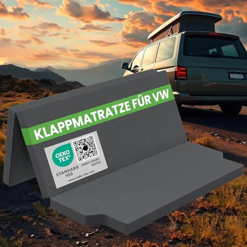 ELONEO Auto Camping Klappmatratze 185x148 cm, 8 cm hoch für VW T4, T5, T6, T6.1 Multivan, California Beach, Caravelle, Transporter, Reisematratze, Faltmatratze klappbar
