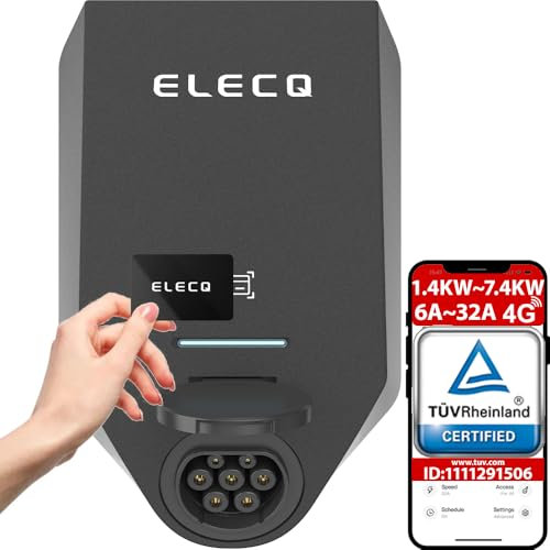 ELECQ Wallbox Tipo 2 7,4kW Monofase con App | OCPP 4G RFID WiFi | Ricarica fotovoltaica,Gestione dinamica del carico | Colonnina Ricarica Auto elettrica 32A Potenza Regolabile per casa | Conforme GSE
