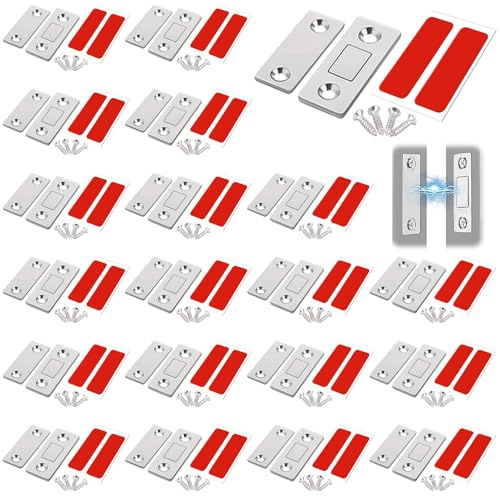 NINGYER 20 Pièces Aimant Porte Placard, Aimant Porte Autocollant Ultra-Mince, Aimant Placard, pour Portes Coulissantes/Cuisines/Fenêtres/Armoires/Loquets de Porte (Argent)
