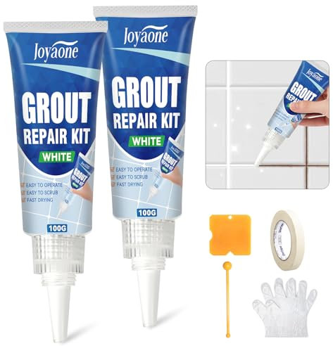 Tile Grout Repair Kit, 2 Pack Grout Reviver, Fast Drying Grout Pen White, Renew Tile Joints Line, Grout Whitener for Bath, Shower, Kitchen Tile Floor and Wall(White, 100g*2)