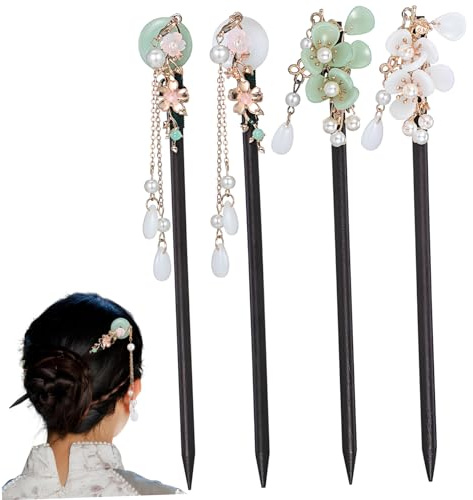 NIYANGLE 4pièces Bâtonnets à Cheveux Chinois Bois Épingle Vintage pour Femme Baguettes Décoratives Fleuris Accessoires Cheveux Hanfu